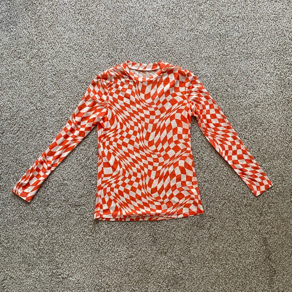 Turquoise Haven Mesh Checkered Long-sleeve